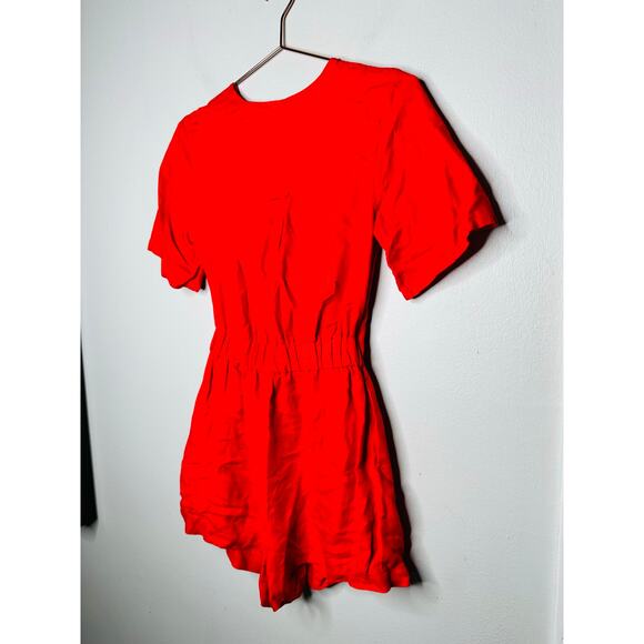 THAKOON Women's Red Linen Blend Tie-Front Short Sleeve V-Neck Romper Size 2 - Picture 7 of 9